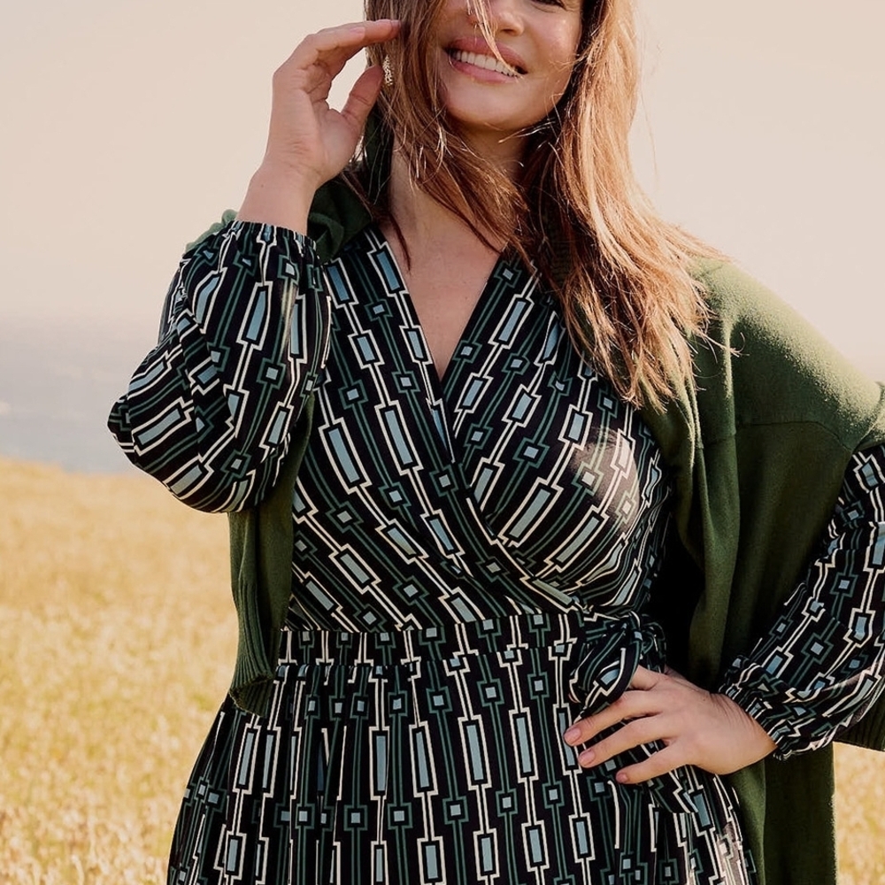 Lane Bryant Black and Blue Geometric Dress